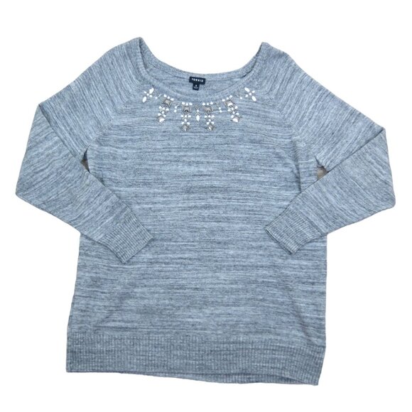 TORRID Women's Gray Marled Embellished Scoop Neck Pullover Sweater 2 Rhinestone - Picture 2 of 10